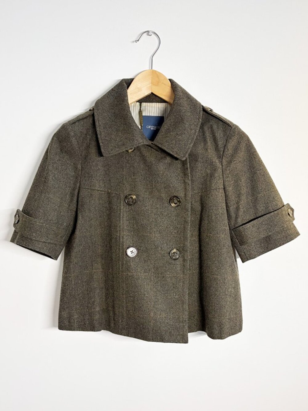 Gryphon New York Olive Shrunken Wool Pea coat double breasted size s